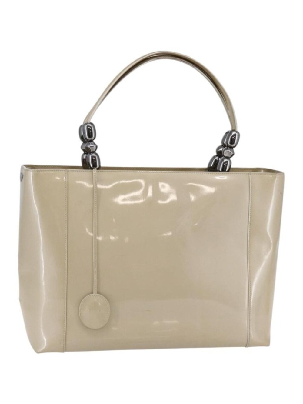 Christian Dior Maris Pearl Tote Bag Patent leather Beige